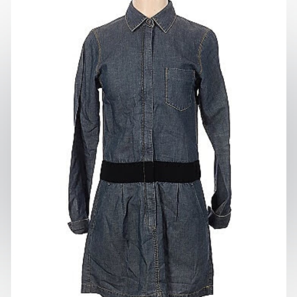 Theory Vintage Linen Denim-like Zip Up Banded Dress sz 4